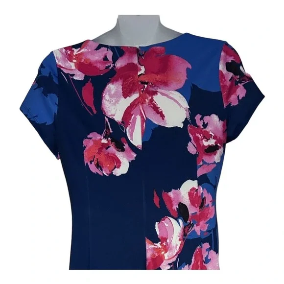 Monroe & Main Pleat-Side Floral Office Casual Brunch Stretch Knit Church Dress - Picture 13 of 16